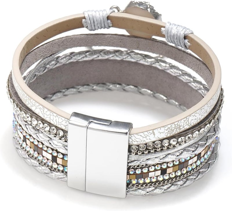 Suyi Multilayer Leather Wrap Bracelet Heart-Shape Wide Cuff Bracelets for Women - Image 4